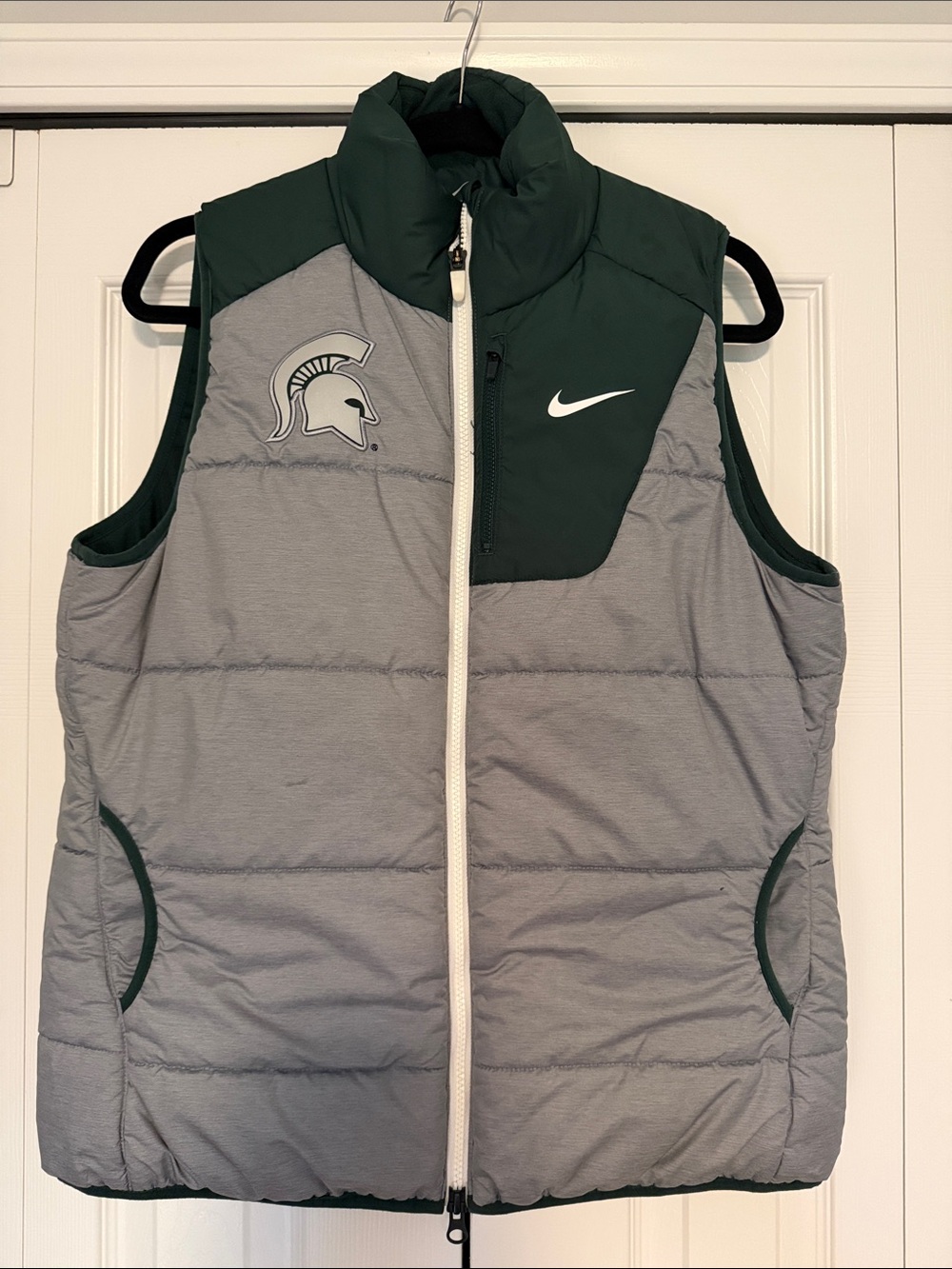 Michigan State Nike Women's Puffer Vest in Gray and Dark Green